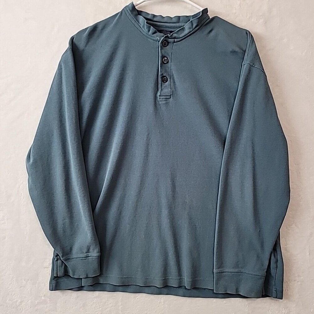 Shaver Lake Micro Waffle Knit Henley Men's Large Blue Long Sleeve Vintage